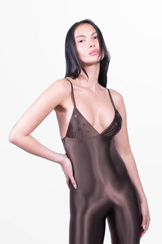 Diamond Straight Leg Jumpsuit Chocolate