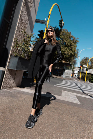 Lunis Diamond Leggings in Silk Lycra with Hematite and Silver Crystals