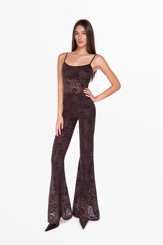 Essence Body in Pizzo Cioccolato con Transparence Pantalone Cioccolato