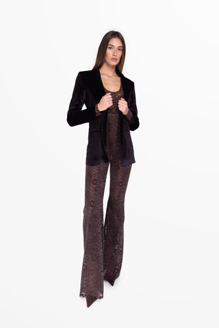 Margot Giacca in Velluto Cioccolato con Transparence Tuta Cioccolato