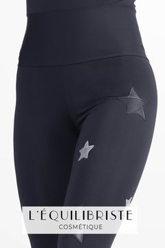 Caféiné Leggings Black and Silver Leather Stars against cellulite