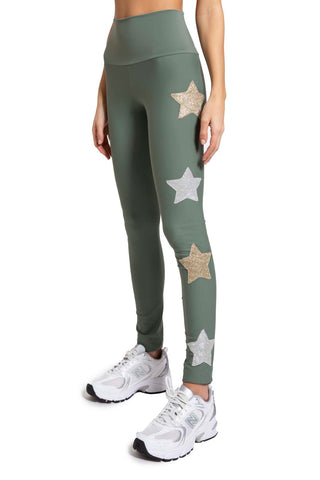 Leggings Oliva de cintura alta con estrellas