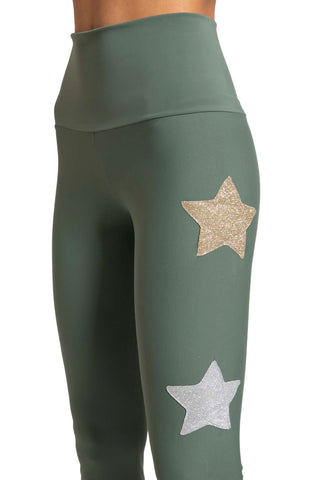 Leggings Oliva de cintura alta con estrellas