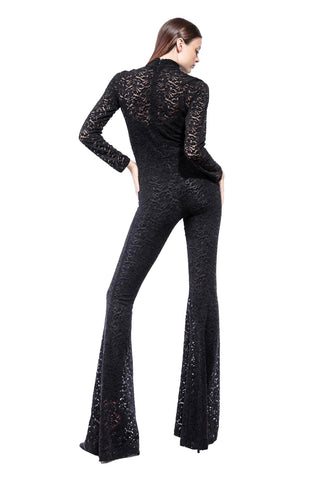 Transparence Jumpsuit de Encaje de Terciopelo Elástico con Jumpsuit Interior