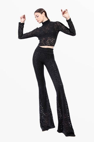 Transparence Pantalón en Pizzo de Terciopelo Elastico y Leggings Modellante Interno