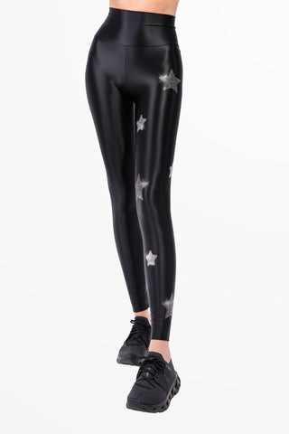 Lunis Diamond Leggings in Silk Lycra with Hematite and Silver Crystals