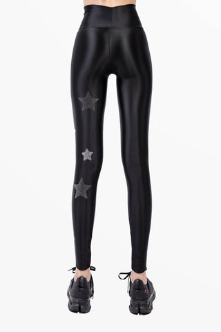 Lunis Diamond Leggings in Silk Lycra with Hematite and Silver Crystals