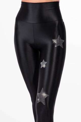 Lunis Diamond Leggings in Silk Lycra with Hematite and Silver Crystals