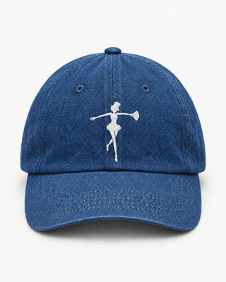 Gorra de denim con logo L'Equilibriste bordado, vista frontal