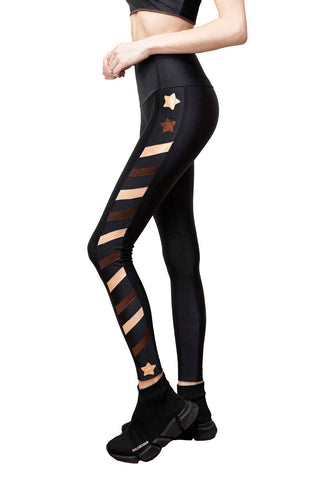 Graffiti Leggings Negro con Bande Mutlicolore