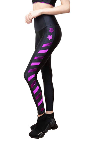 Graffiti Leggings Negro con Bande Mutlicolore