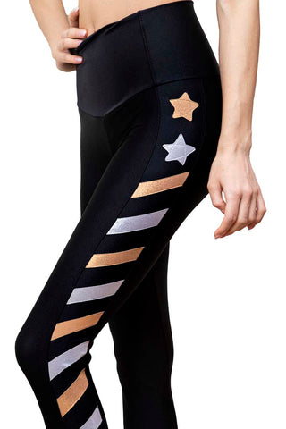 Graffiti Leggings Negro con Bande Mutlicolore